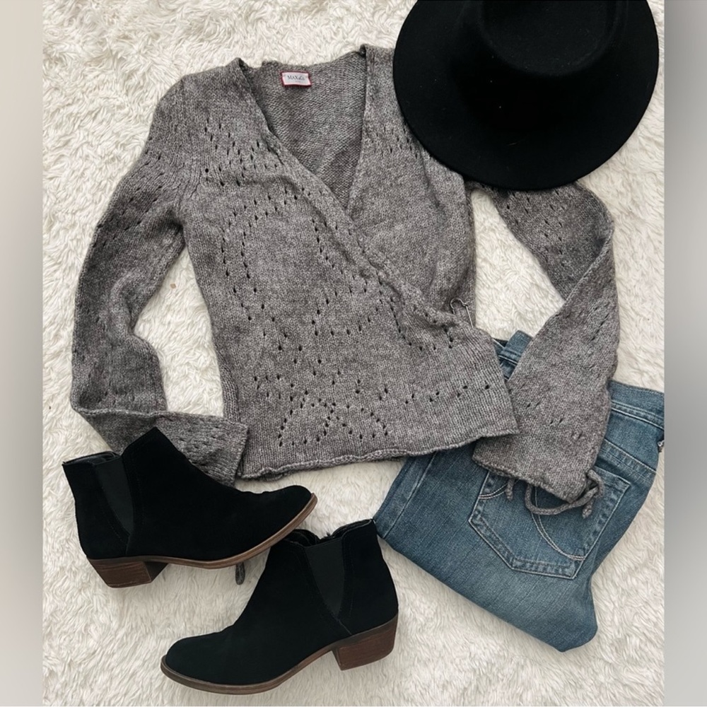 Italian Faux Wrap around tie knit long sleeve